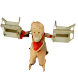 1940’s Vintage Japanese Wind-Up Cloth Covered Tin Acrobatic Circus Monkey with Two Chairs