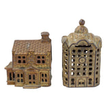 2 - Antique A.C. Williams Cast Iron Still Banks- A Domed Bank & Colonial House with Chimney