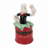 3 - Popeye Porcelain Items - Dinner Bell, Hinged Spinach Container & Rotating Music Box