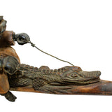 Hand Carved Early 1900's Pipe Featuring Black Man Riding An Alligator