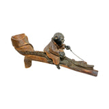 Hand Carved Early 1900's Pipe Featuring Black Man Riding An Alligator