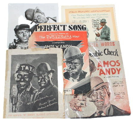 Collection of vintage Amos 'n' Andy promotional posters on a white background