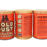 Three vintage Gold Dust Scouring Cleanser containers on a white background