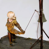 Late 1800’s to Early 1900’s German Man Ringing Bell Wind-Up Automator with Paper Mache Base