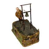 Late 1800’s to Early 1900’s German Man Ringing Bell Wind-Up Automator with Paper Mache Base