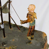 Late 1800’s to Early 1900’s German Man Ringing Bell Wind-Up Automator with Paper Mache Base