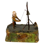 Late 1800’s to Early 1900’s German Man Ringing Bell Wind-Up Automator with Paper Mache Base