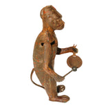 Antique Working German Wind-Up Tin Mechanical Monkey Playing Gong With Fez