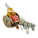 Antique Lehmann Wind-Up Tin Litho Clown On Donkey Cart