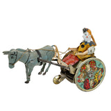Antique Lehmann Wind-Up Tin Litho Clown on Donkey Cart (Winding Mechanism Not Working)
