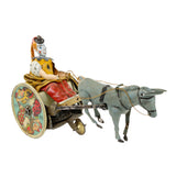 Antique Lehmann Wind-Up Tin Litho Clown on Donkey Cart (Winding Mechanism Not Working)