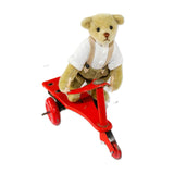 Teddy Bear Riding Tin Wind-Up Red Scooter