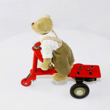 Teddy Bear Riding Tin Wind-Up Red Scooter