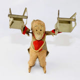 1940’s Vintage Japanese Wind-Up Cloth Covered Tin Acrobatic Circus Monkey with Two Chairs