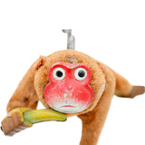 Vintage Wind-Up Mohair Covered Tin Walking Monkey Eating A Banana