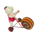 Three Vintage Celluloid Tin Wind-Up Pigs Riding on Tricycle