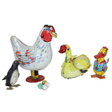 3 Wind-Up Mechanical Tins & One Vintage Wyandotte Litho-Tin Hen Egg Layer