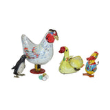 3 Wind-Up Mechanical Tins & One Vintage Wyandotte Litho-Tin Hen Egg Layer