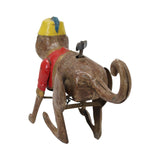 Extremely Rare Antique German Hand Painted Tin Litho Wind-Up Monkey with Fez