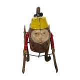 Extremely Rare Antique German Hand Painted Tin Litho Wind-Up Monkey with Fez