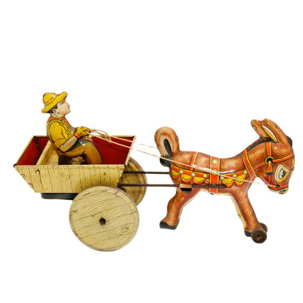 1940's Marx Tin Litho Wind-Up Balky Donkey Cart
