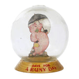 Vic Moran “Pig With Umbrella” Save for A  Rainy Day” Glass Bubble Money Meter Bank