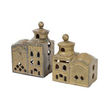 2 - Antique A.C. Williams Cast Iron Still Penny Banks - 3 Story Mosque & 2 Story Mosque