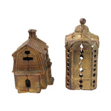 2 - Antique A.C. Williams Cast Iron Still Banks- A Domed Bank & Colonial House with Chimney
