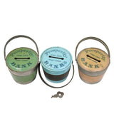 3 - 1930's Sand Bucket Tin Prosperity Banks- "Penny Saved; Penny Earned"