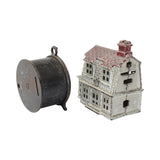 2 Antique Banks - A.C. Williams Colonial House Cast Iron Bank & Money Saver Round Bank