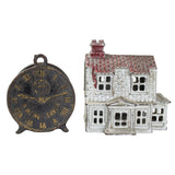 2 Antique Banks - A.C. Williams Colonial House Cast Iron Bank & Money Saver Round Bank