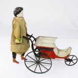 Rare Working W.M.F Goodwin Late Mechanize Walking Doll and Baby Carriage 1880’s