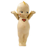Antique 8 1/2" Tall Composite Kewpie Doll with Heart Sticker & Green Wings