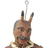 Antique 33-1/2" Tall Hand Carved Wooden Devil Puppet With Iron Control Rods