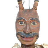 Antique 33-1/2" Tall Hand Carved Wooden Devil Puppet With Iron Control Rods