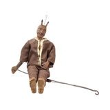 Antique 33-1/2" Tall Hand Carved Wooden Devil Puppet With Iron Control Rods