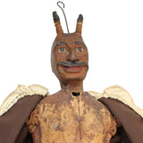 Antique 33-1/2" Tall Hand Carved Wooden Devil Puppet With Iron Control Rods