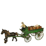 1920’s Cast Iron Kenton Horse Drawn Green Wagon With Driver