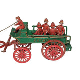 Kenton Hubley Dent Antique Cast Iron Three Horse Fire Patrol Wagon with Firemen