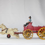 Vintage Cast Iron Two Horse Wagon & Cowboy