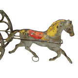 Antique Cast Iron and Tin Horse Pulling Bell Wagon