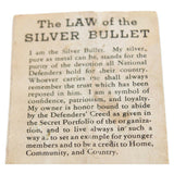 1941 Lone Ranger Silver Bullet Defender Leaflet & Bullet