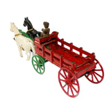 Antique Kenton Cast Iron Green & Red Stake Horse Drawn Wagon With Driver