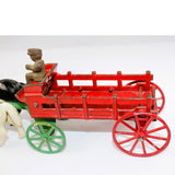 Antique Kenton Cast Iron Green & Red Stake Horse Drawn Wagon With Driver