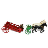 Antique Kenton Cast Iron Green & Red Stake Horse Drawn Wagon With Driver