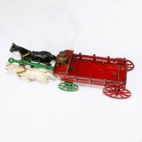 Antique Kenton Cast Iron Green & Red Stake Horse Drawn Wagon With Driver