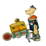 1930’s Marx Mechanical Tin Litho Wind-Up Popeye Express Baggage Carrier With Moving Parrot