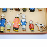 Very Rare 1930’s German Made 12 Bisque Nodders Cartoon Characters In Original Box