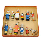 Very Rare 1930’s German Made 12 Bisque Nodders Cartoon Characters In Original Box