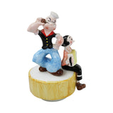 3 - Popeye Porcelain Items - Dinner Bell, Hinged Spinach Container & Rotating Music Box